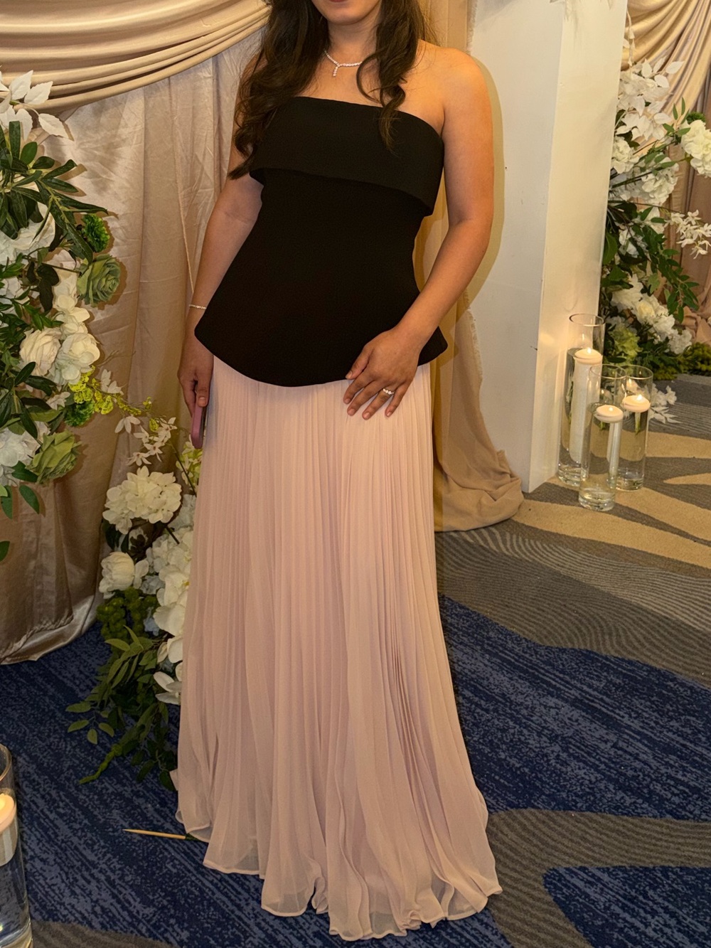 Club L London Stellara Gown - Black Bandeau Top with Pink Pleated Maxi Skirt - Picture 4 of 4